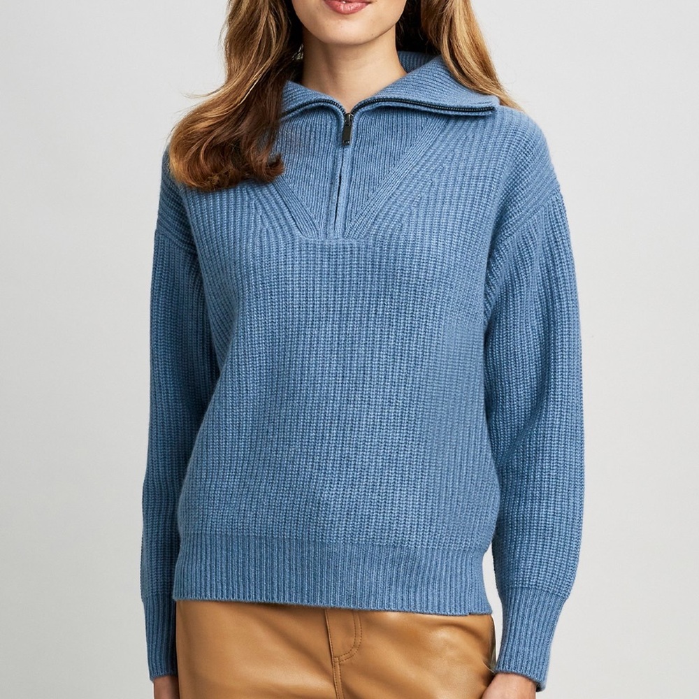 CASHMERE HALF ZIP LONG SLEEVE OVERSIZED COLLAR SWEATER